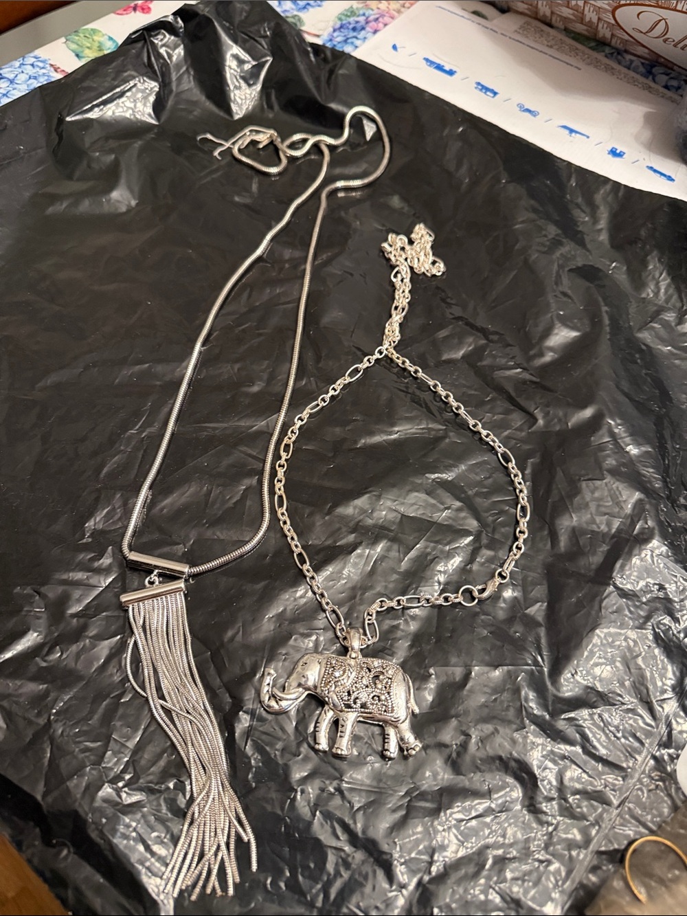 Francesca's Collections Silver Tassel Necklace and Elephant Charm Layering Set